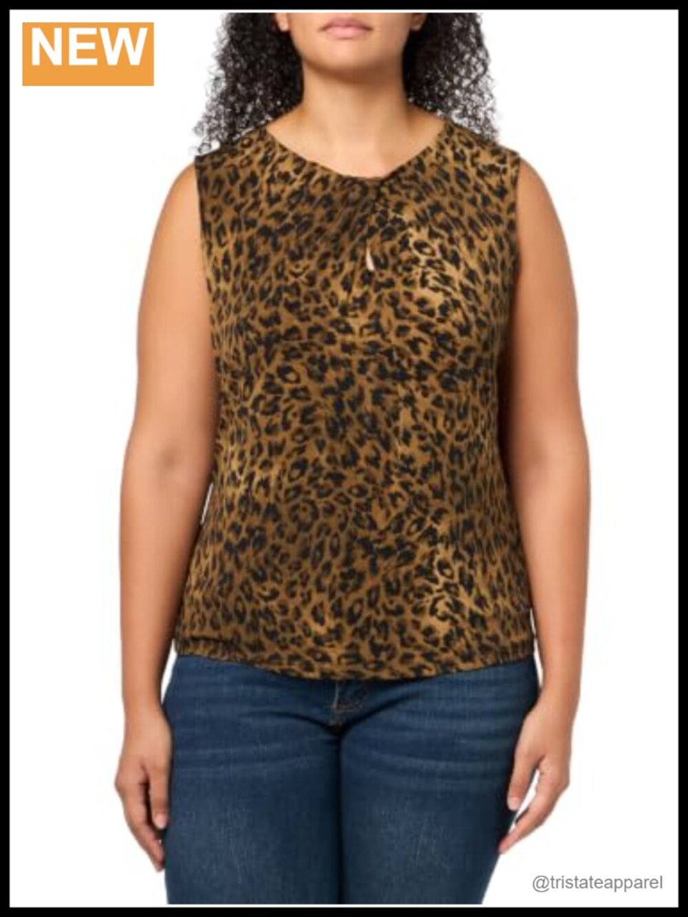 Sleeveless Leopard Print Blouse with Keyhole Necklace Detail | Women's Top